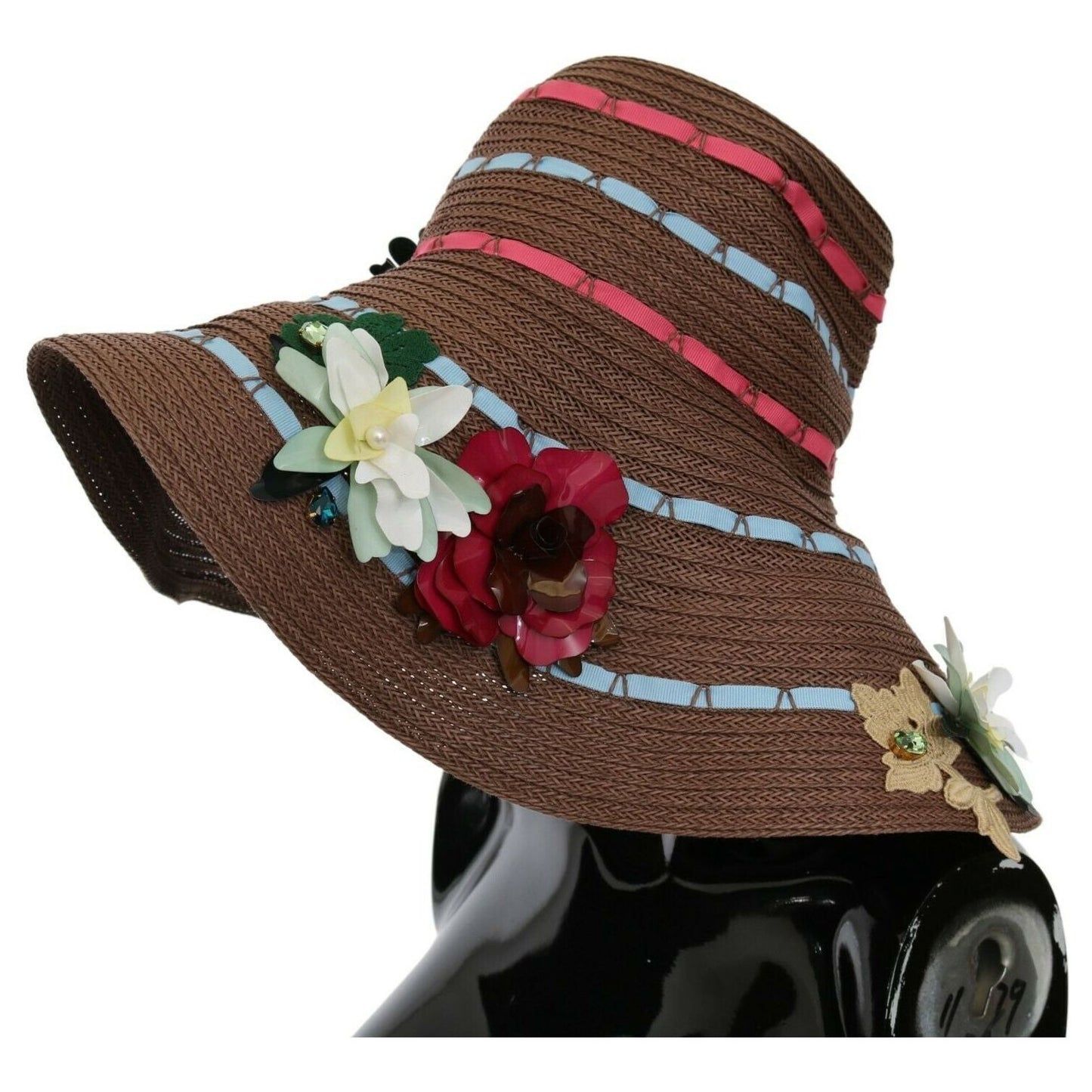 Dolce & Gabbana Brown Knitted Straw Floral Hat WOMAN HATS