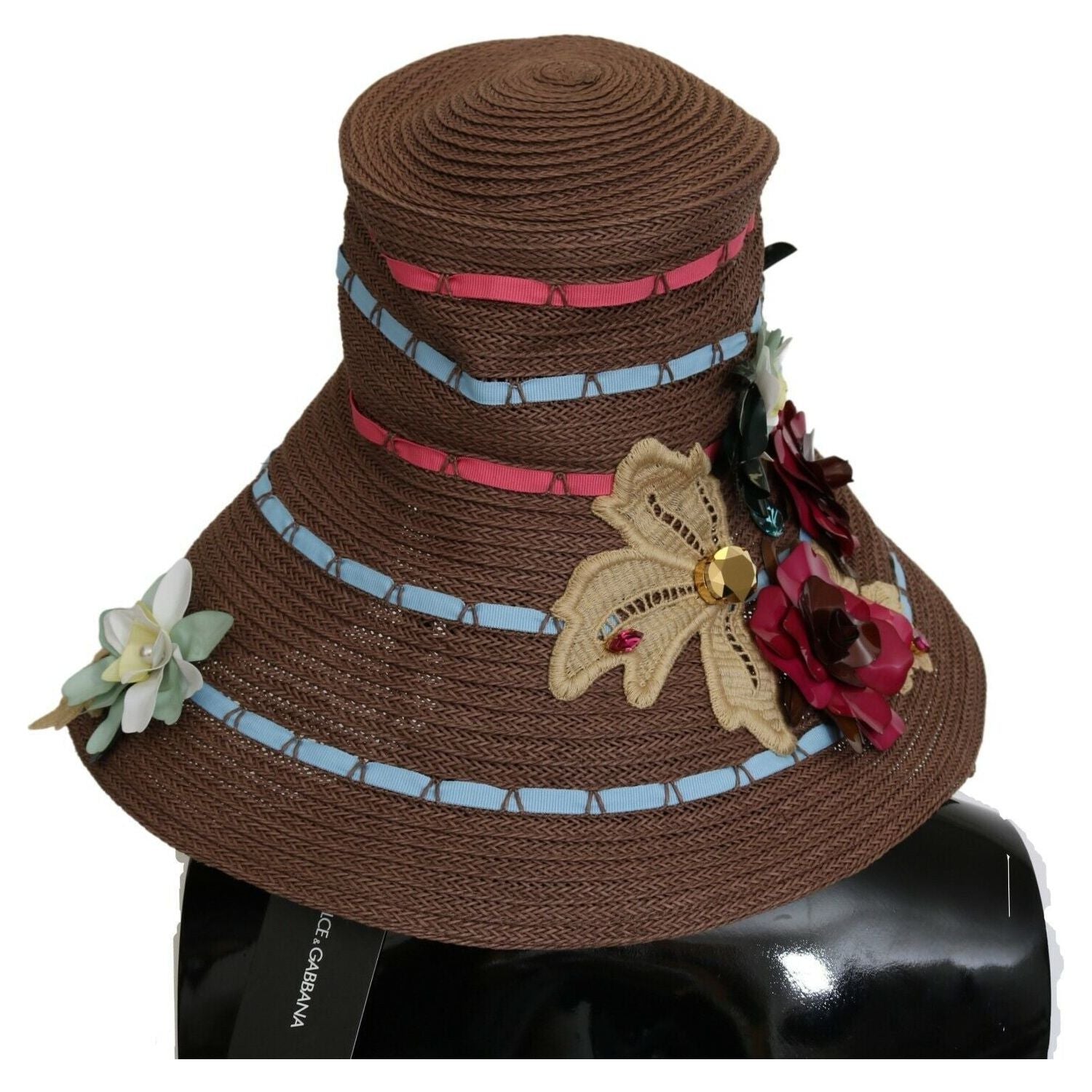 Dolce & Gabbana Brown Knitted Straw Floral Hat