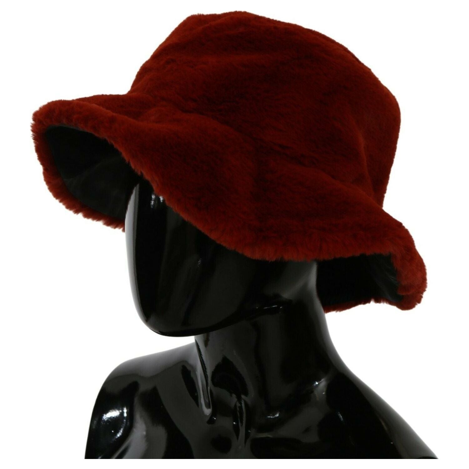 Dolce & Gabbana Red Bordeaux Fur Wide Brim Bucket  Hat