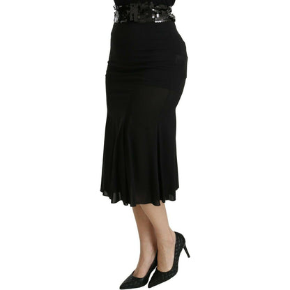 Dolce & Gabbana Black Mermaid High Waist Midi Silk Skirt