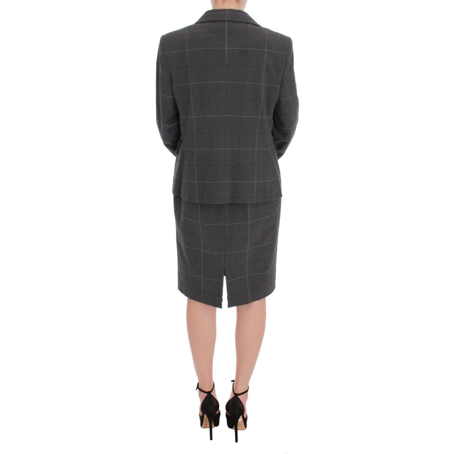 BENCIVENGA Gray Checkered Cotton Blazer Dress Set Suit