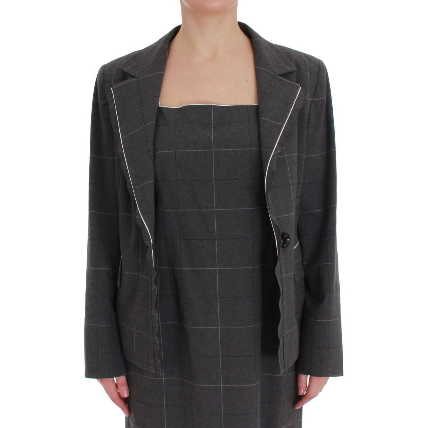 BENCIVENGA Gray Checkered Cotton Blazer Dress Set Suit Skirt Suit
