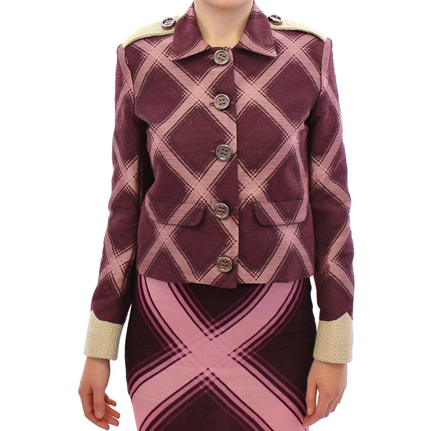 House of Holland Check Trench Coat Blazer Purple Jacket GSS10685-S