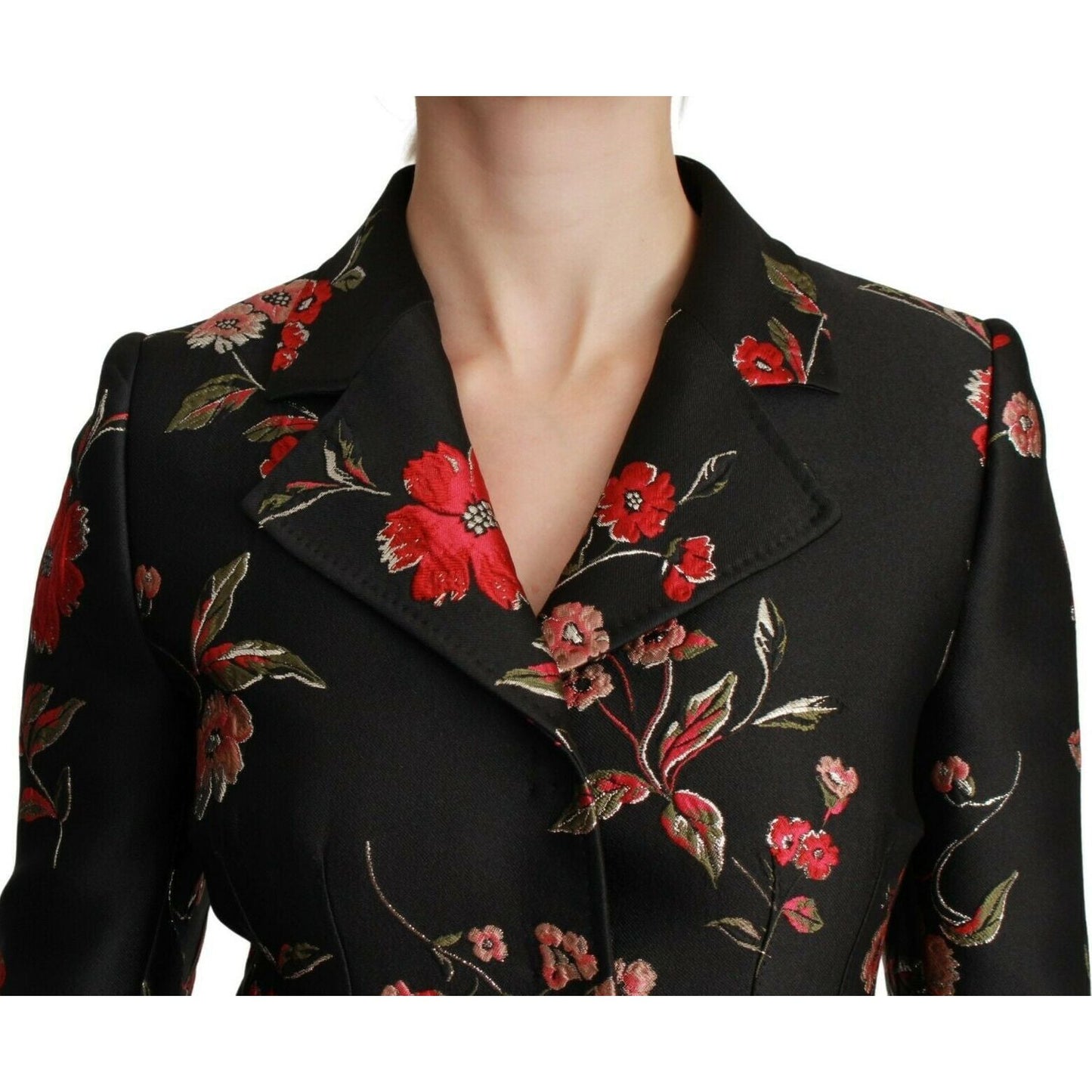 Dolce & Gabbana Black Floral Embroidered Jacket Coat