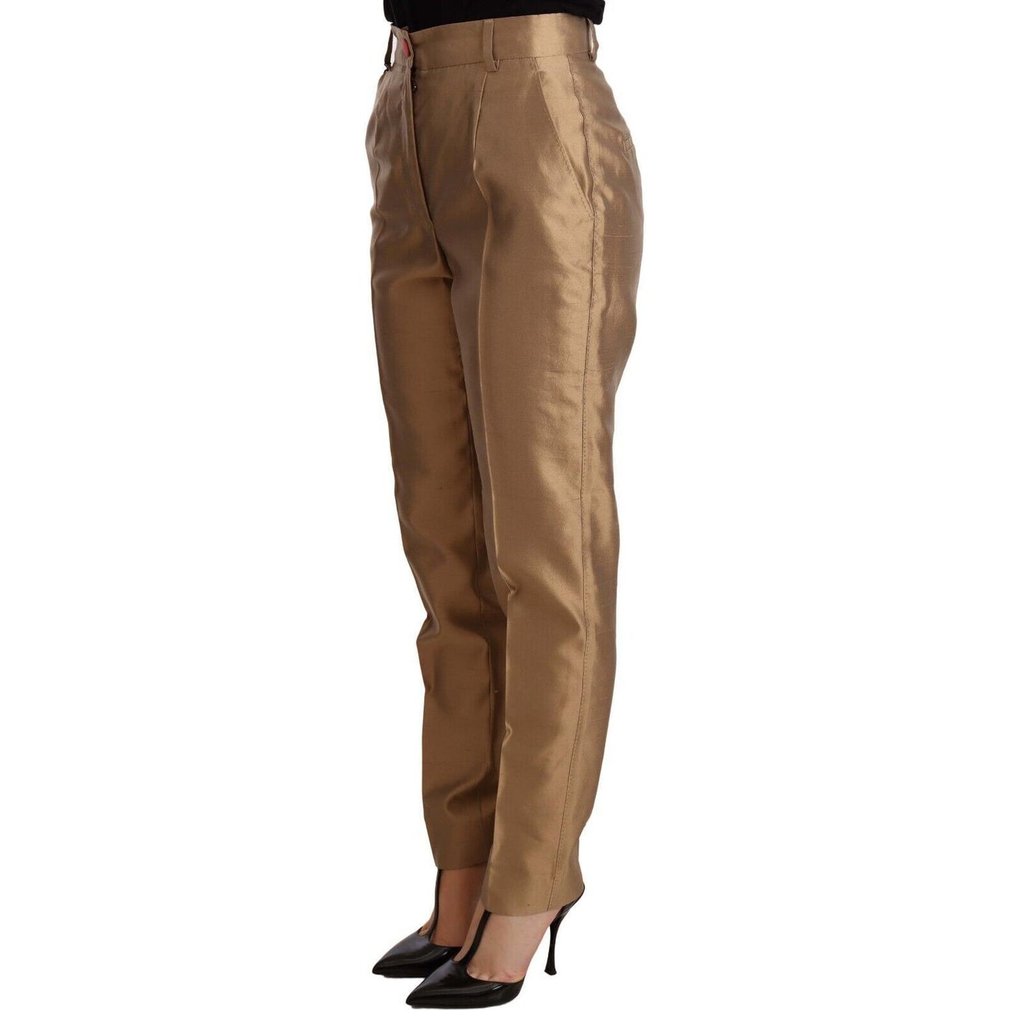 Dolce & Gabbana Gold Silk Tapered Trouser Metallic Pants Jeans & Pants