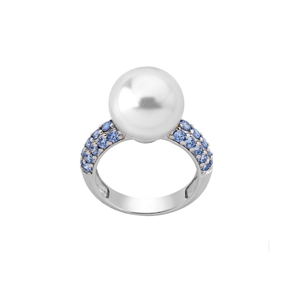 Elegant ring featuring a lustrous pearl and blue gemstones from MAJORICA JEWELRY Mod. 15598.01.2.917.010.1.
