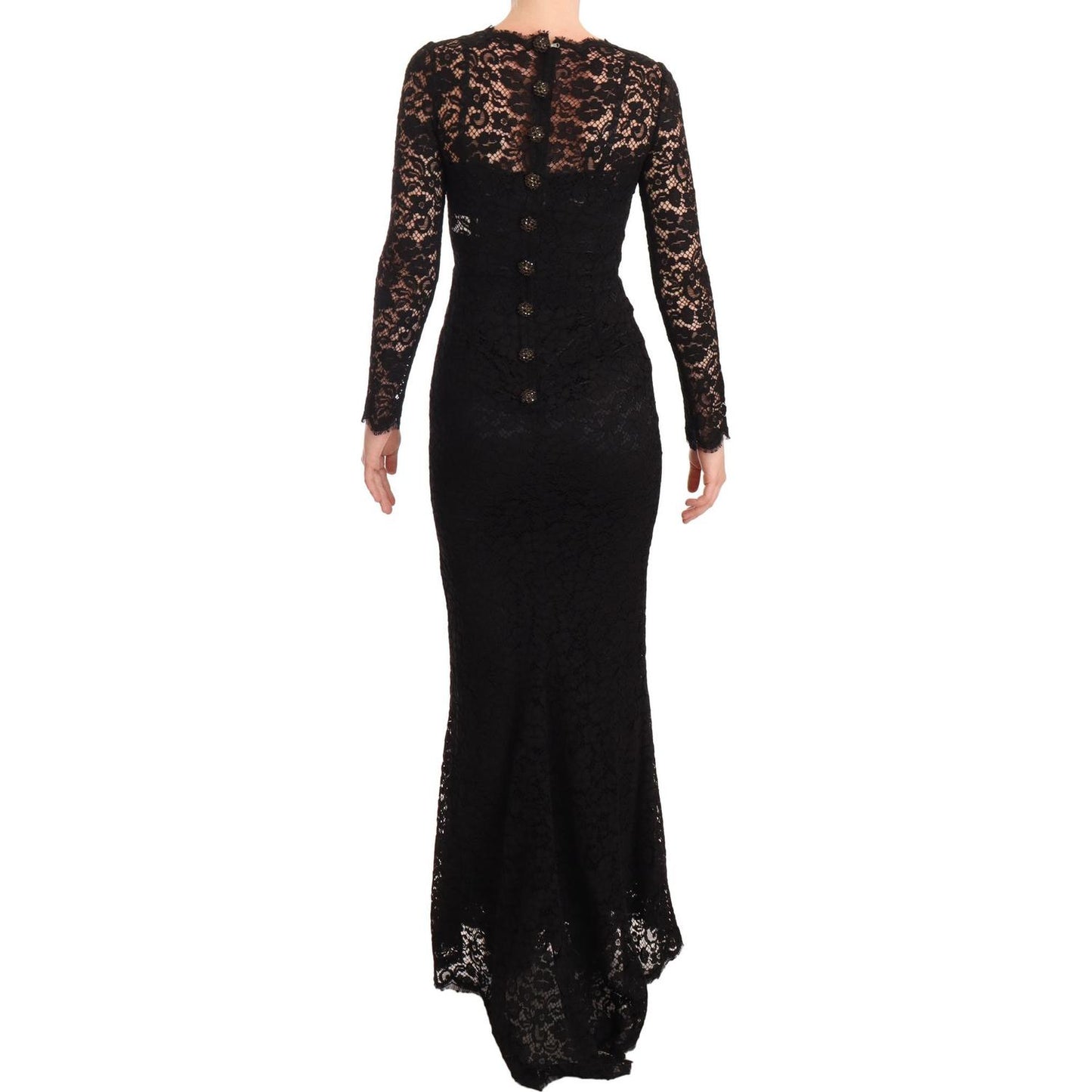 Dolce & Gabbana Black Cotton Lace Mermaid Long Sleeves Dress WOMAN DRESSES