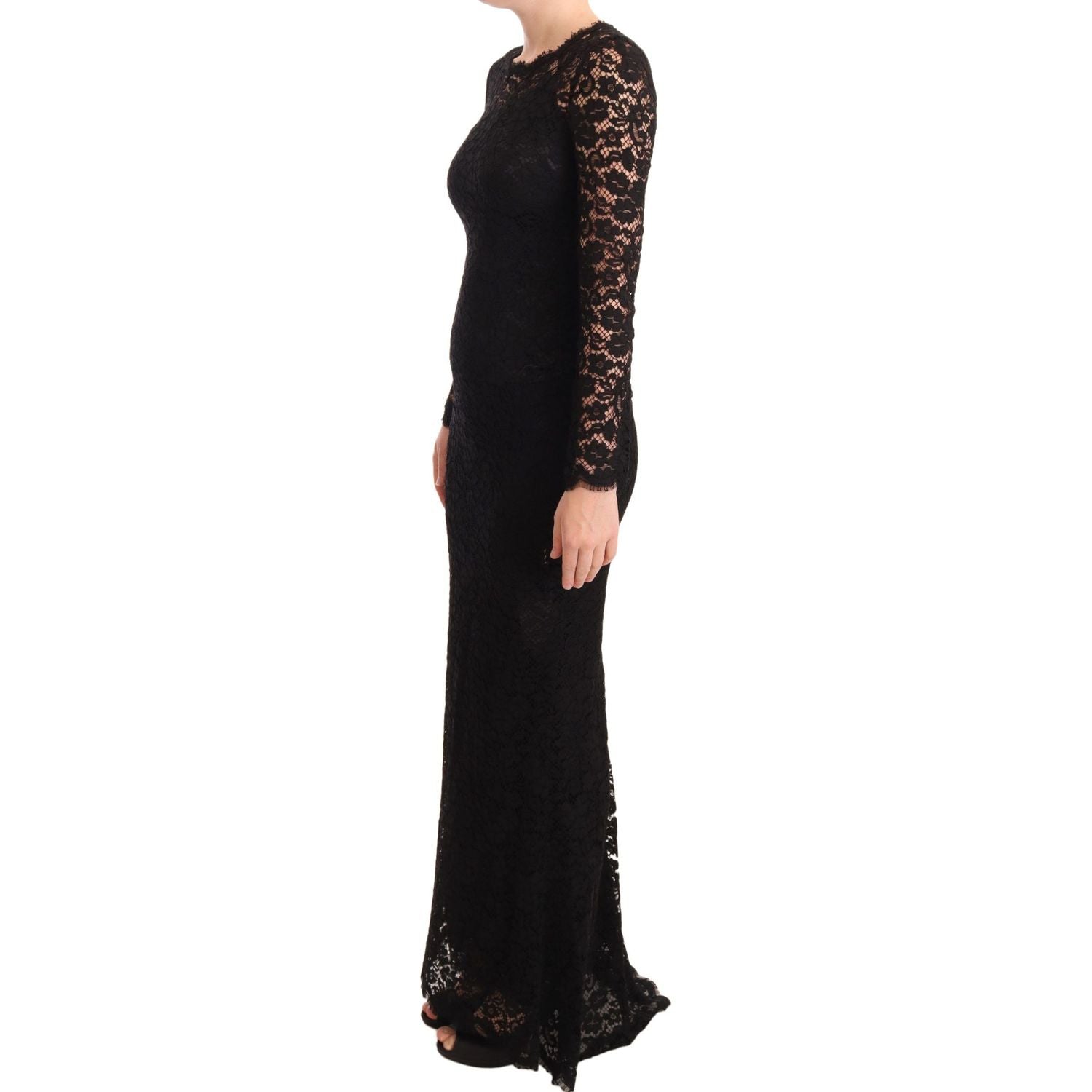 Dolce & Gabbana Black Cotton Lace Mermaid Long Sleeves Dress