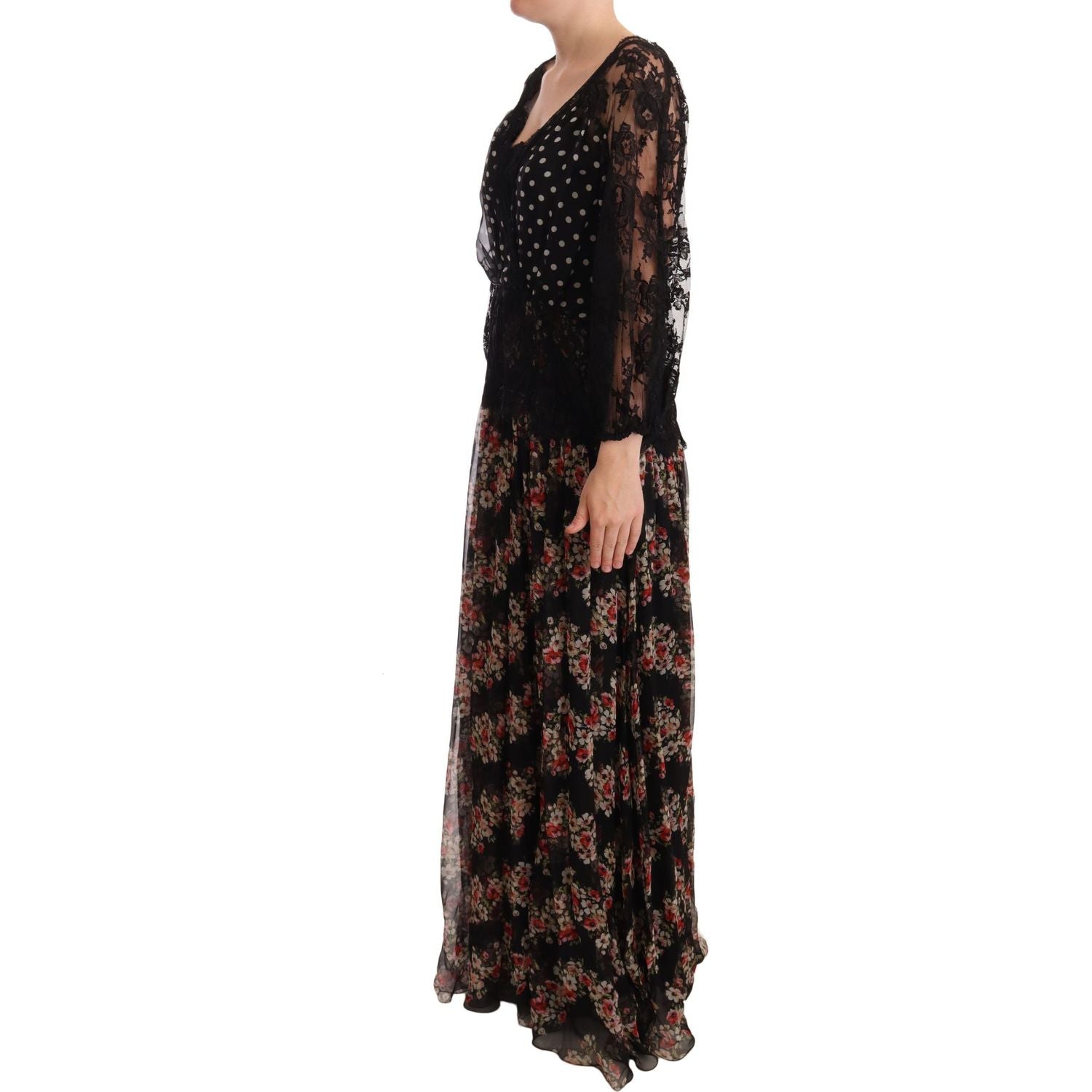 Dolce & Gabbana Black Lace Floral Polka Maxi Capri Dress