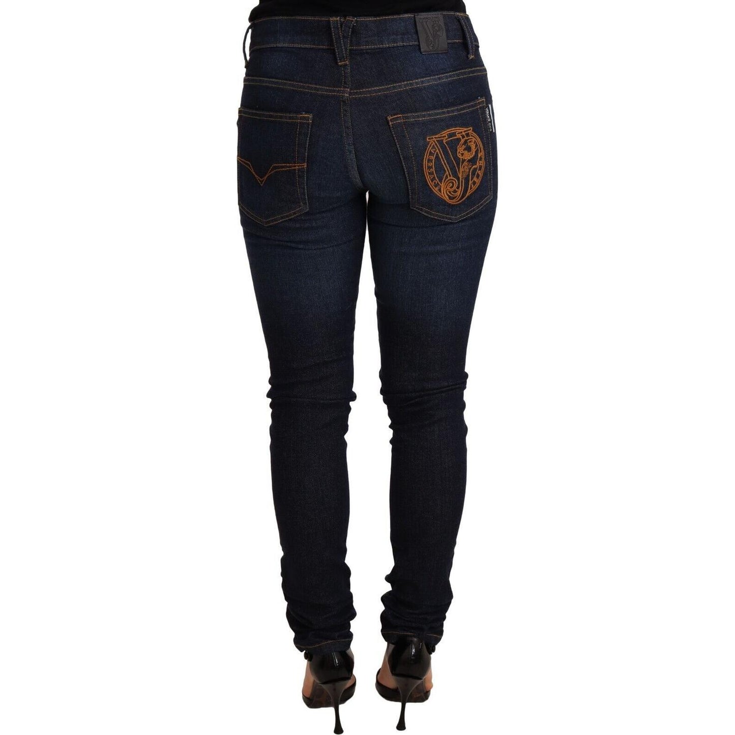 Versace Jeans Dark Blue Cotton Low Waist Skinny Denim Jeans Jeans & Pants
