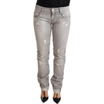 Acht Gray Tattered Cotton Slim Fit Folded Hem Women Denim Jeans PAN71793-26