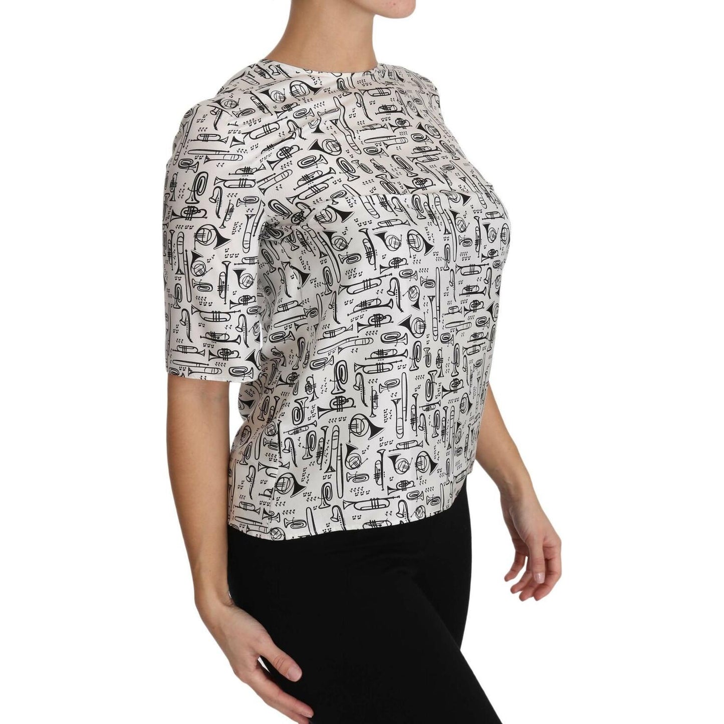 Dolce & Gabbana White Musical Instruments Print Blouse Blouse Top