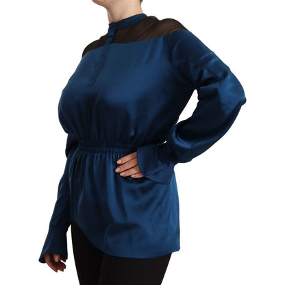 Masha Ma Blue Silk Long Sleeves Elastic Waist Top Blouse WOMAN TOPS AND SHIRTS