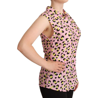 Love Moschino Pink Leopard Print Sleeveless Collared Polo Top WOMAN T-SHIRTS