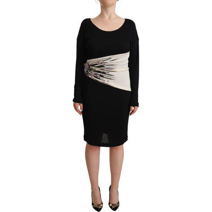 Roberto Cavalli Black Silver Sheath Knee Length Dress WOMAN DRESSES