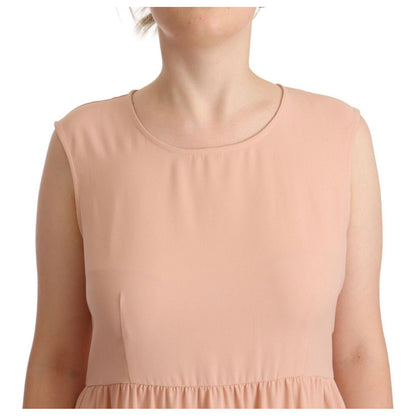 Twinset Beige Polyester Sleeveless Shift Knee Length Dress WOMAN DRESSES