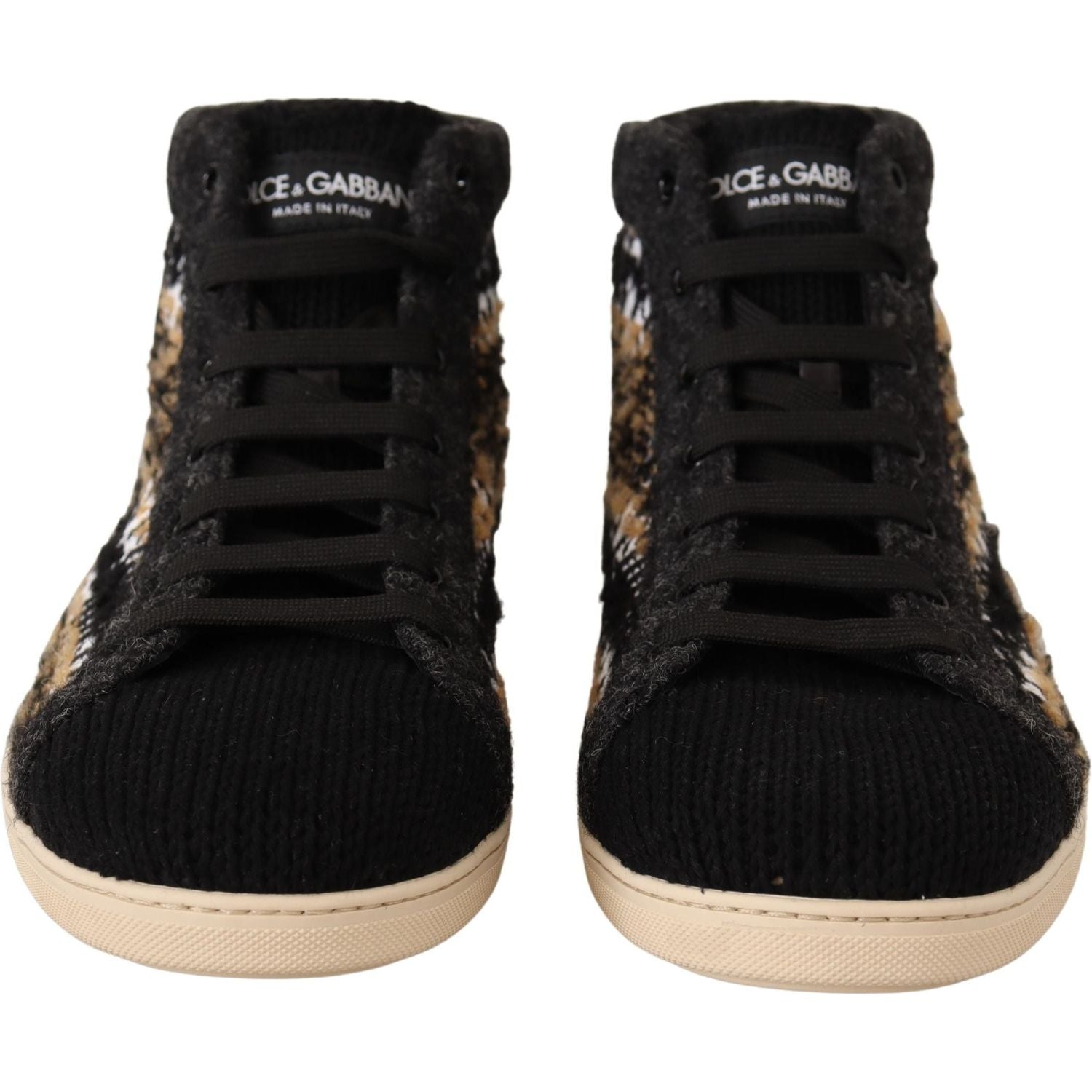 Dolce & Gabbana Beige Brown Wool Cotton High Top Sneakers