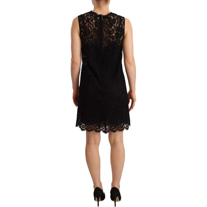 Dolce & Gabbana Black Floral Lace Sheath Sleeveless Mini Dress