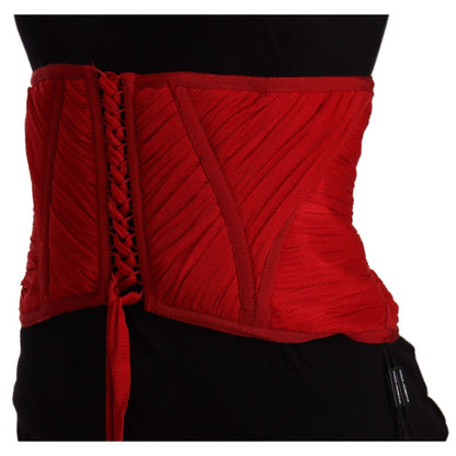 Dolce & Gabbana Red Corset Belt Stretch Waist Strap Silk Top