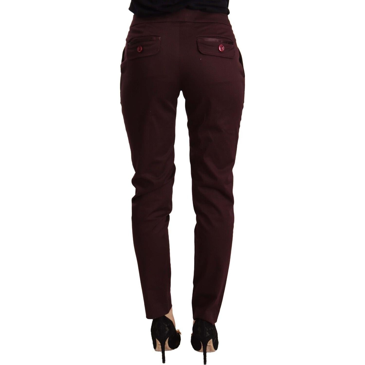 بنطال Just Cavalli Maroon Slim Fit Skinny مع تفاصيل سحاب