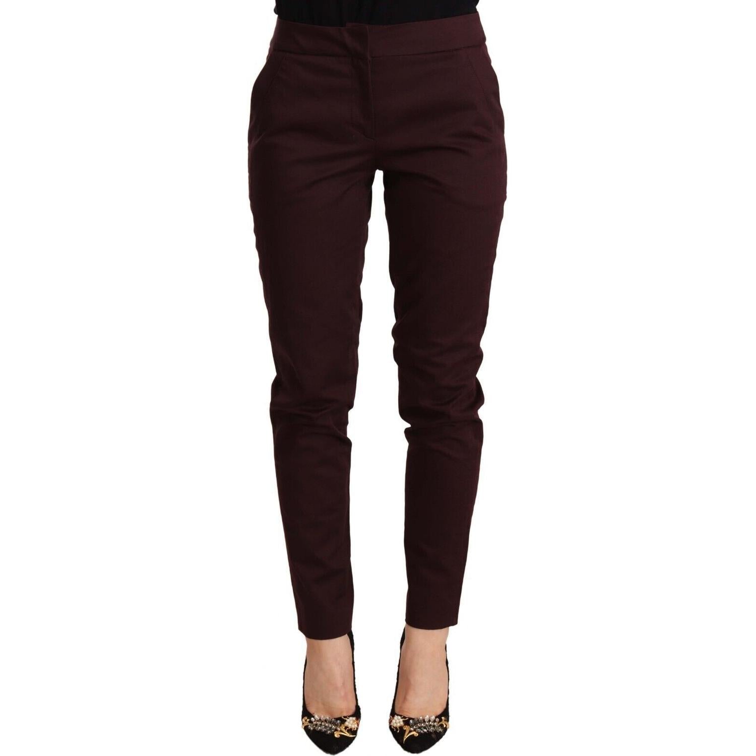 بنطال Just Cavalli Maroon Slim Fit Skinny مع تفاصيل سحاب