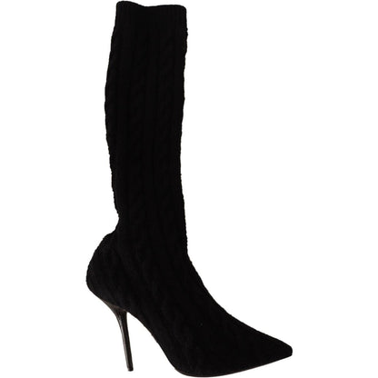 Dolce & Gabbana Black Stretch Socks Knee High Booties Shoes