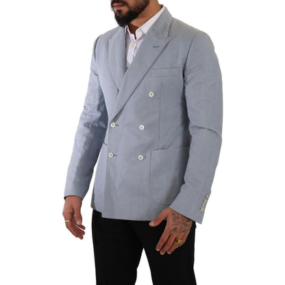Dolce & Gabbana Blue Cotton Linen Slim Fit Jacket Coat Blazer