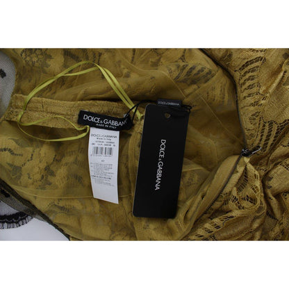 Dolce & Gabbana Yellow Black Floral Lace Ricamo Gown Dress