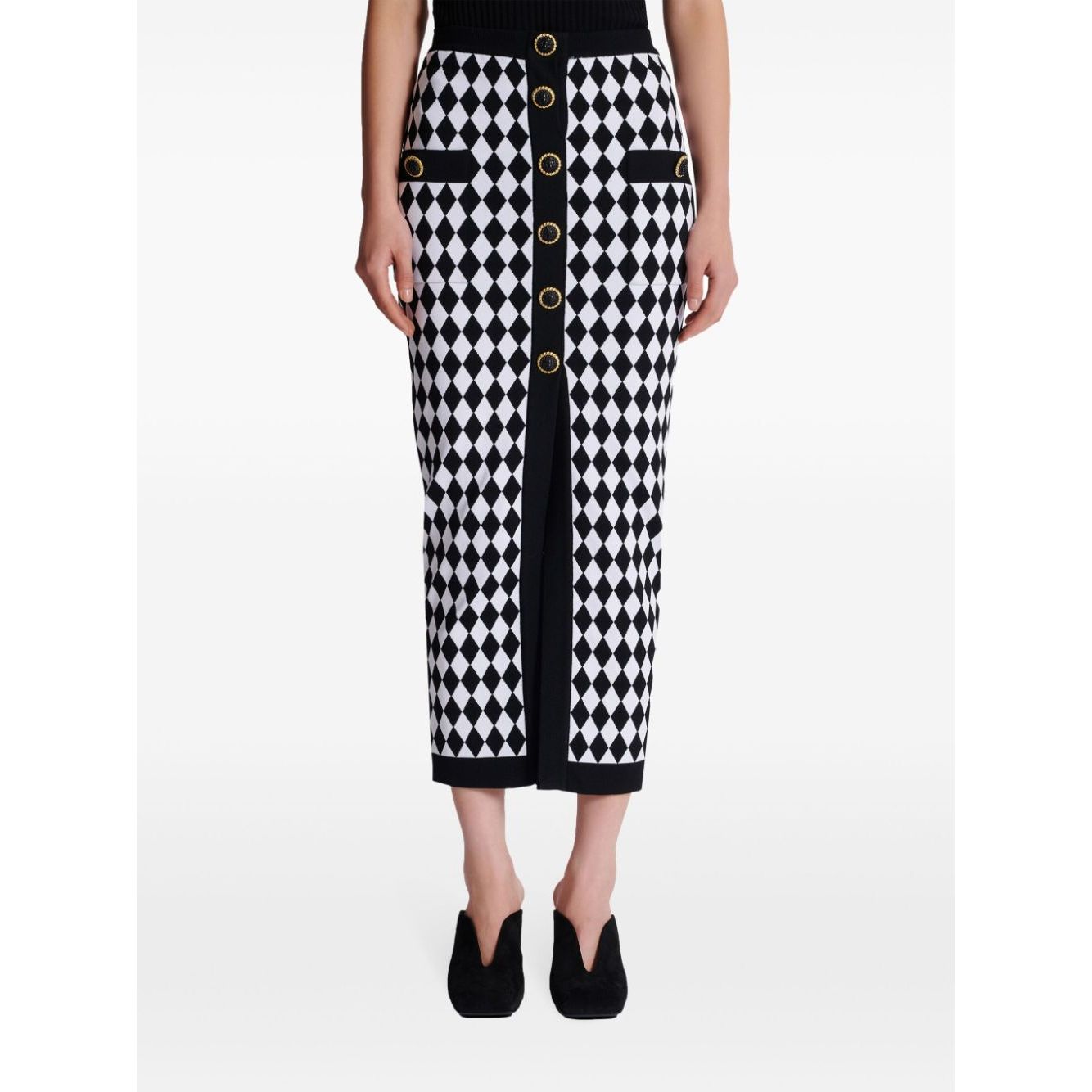 Balmain Diamond-intarsia knitted midi skirt Skirts