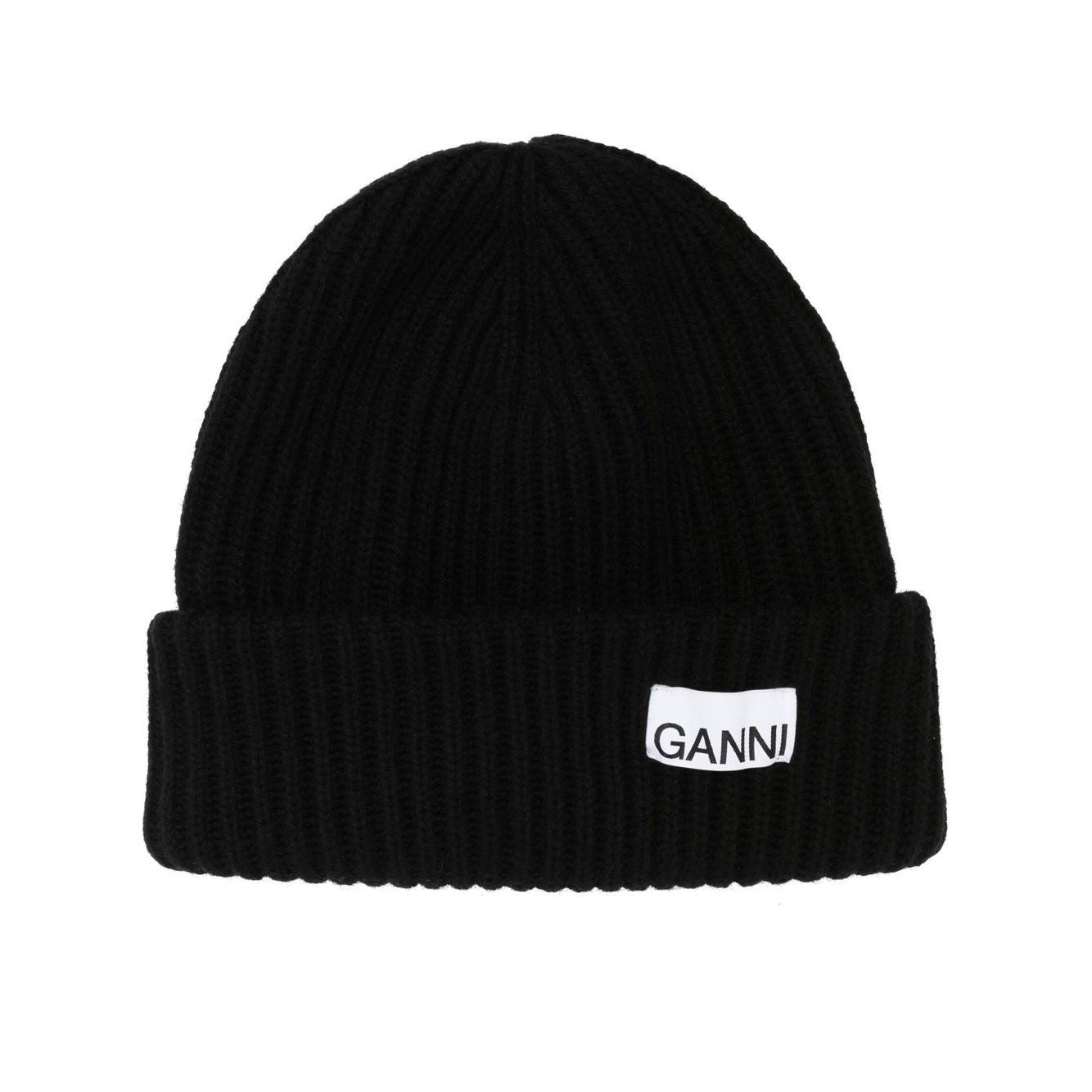 Ganni Oversized Wool Rib Knit Beanie Scarves Hats & Gloves