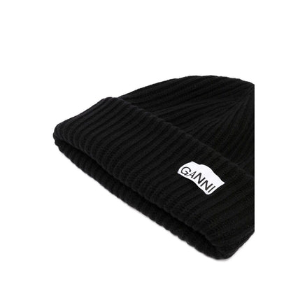 Ganni Oversized Wool Rib Knit Beanie Scarves Hats & Gloves