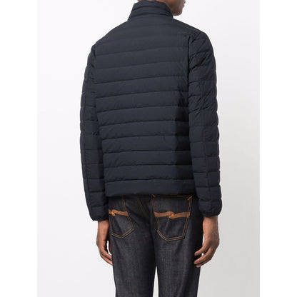 Emporio Armani Navy blue feather down padded logo-patch jacket