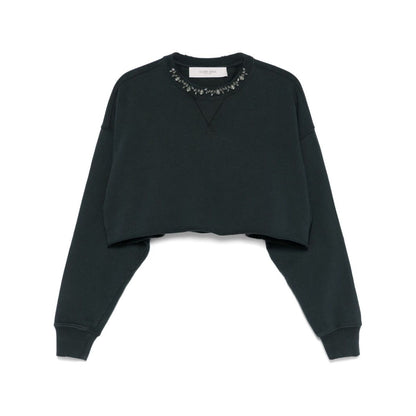 Golden Goose Cropped Cotton Sweatshirt with Crystals on the Front Topwear