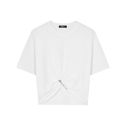 Versace logo-embroidered T-shirt in white Topwear