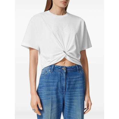 Versace logo-embroidered T-shirt in white Topwear