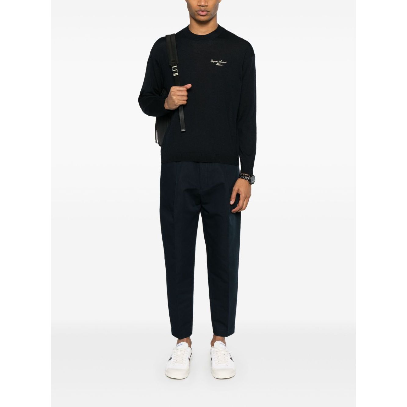 Emporio Armani Wool Blend Crewneck Sweater with Logo