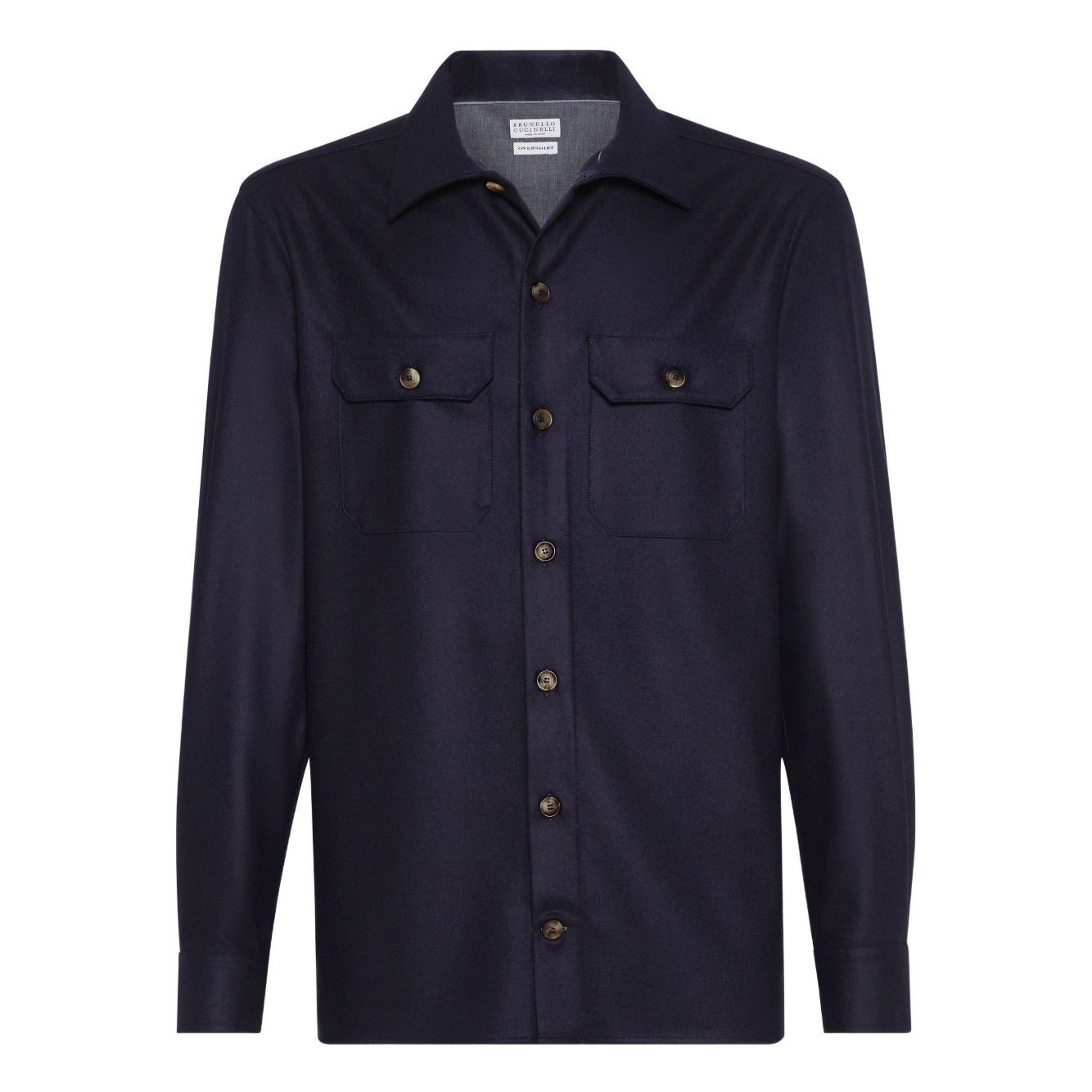 Brunello Cucinelli Shirts Blue, button-up wool shirt with front pockets and long sleeves, perfect for elegant style.