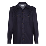 Brunello Cucinelli Shirts Blue, button-up wool shirt with front pockets and long sleeves, perfect for elegant style.