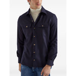 Brunello Cucinelli Shirts Blue wool shirt with button fastening and chest pockets