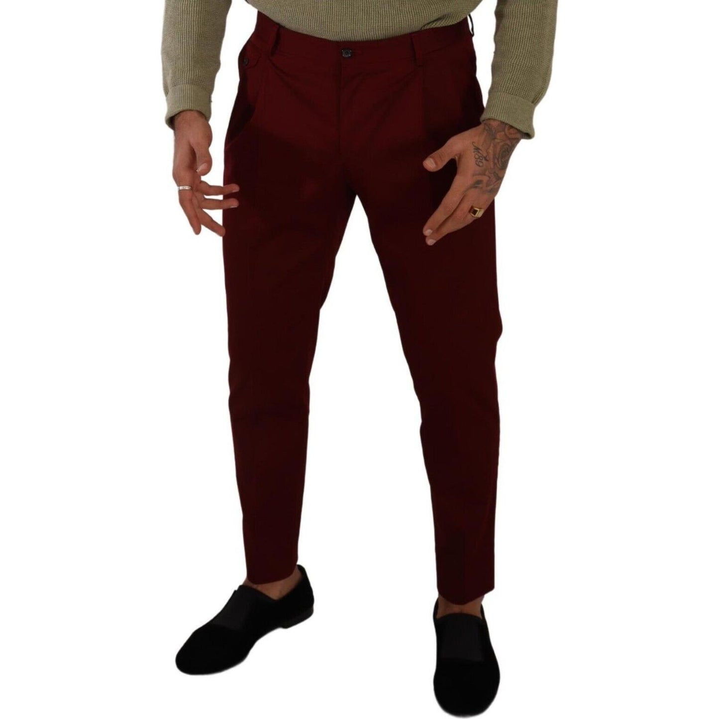 Dolce & Gabbana Dark Red Cotton Mens Chinos Trouser Dress Pants