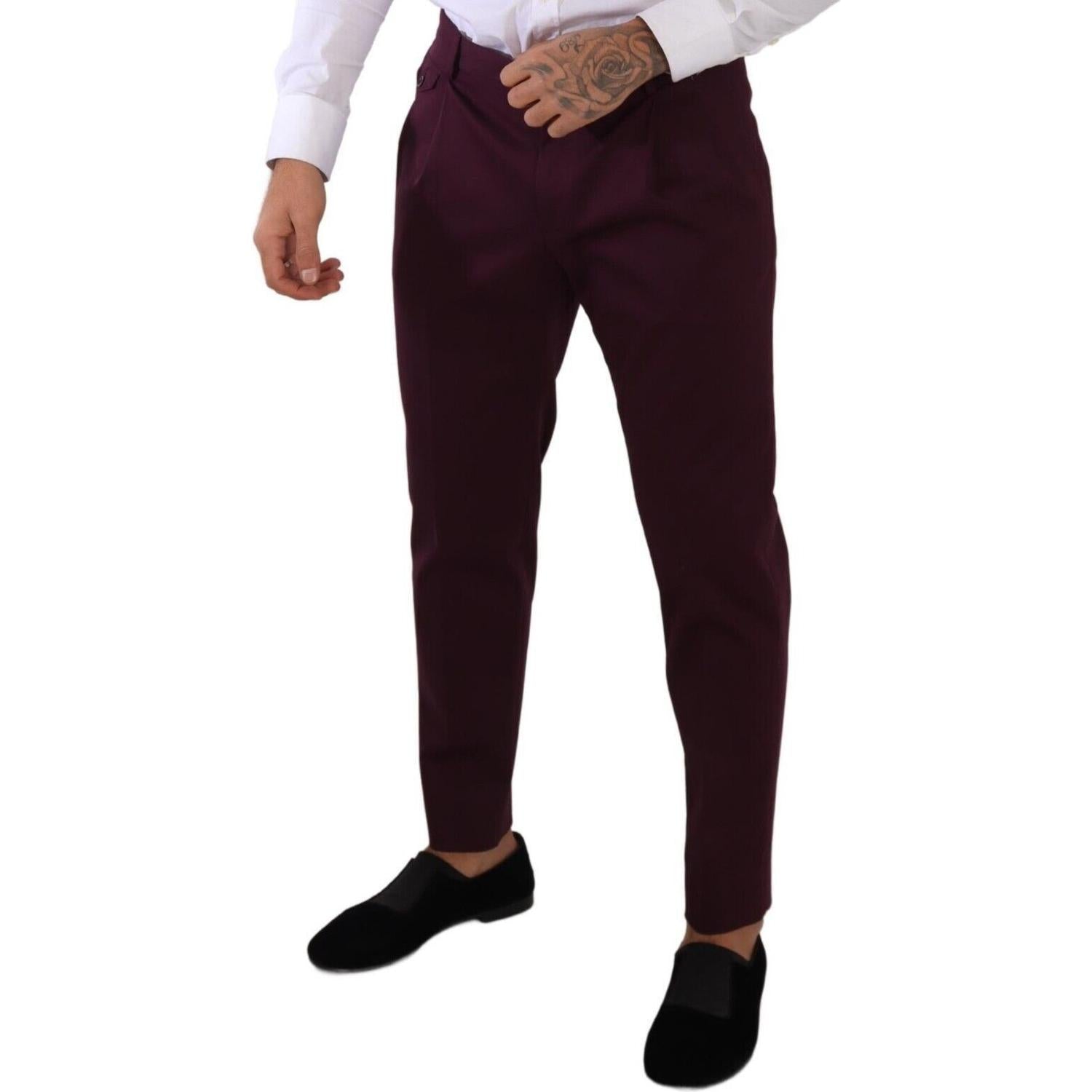 Dolce & Gabbana Purple Cotton Tapered Chinos Dress Pants