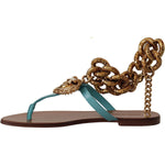 Dolce & Gabbana Blue Leather Devotion Flats Sandals
