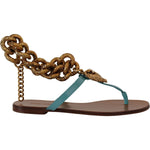 Dolce & Gabbana Blue Leather Devotion Flats Sandals