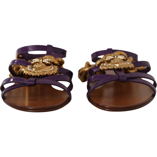 Dolce & Gabbana Purple Leather Devotion Flats Sandals Shoes