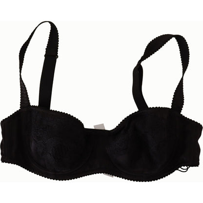 Dolce & Gabbana Black Polka Dot Satin Lace Balconette Bra