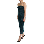 Dolce & Gabbana Turquoise Bustier Bodice Draped Midi Dress