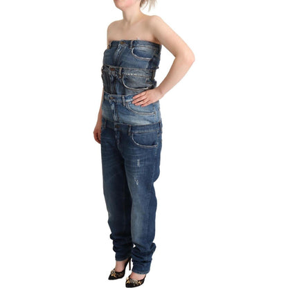 Dolce & Gabbana Dark Blue Cotton Strapless Denim Jumpsuit Dress