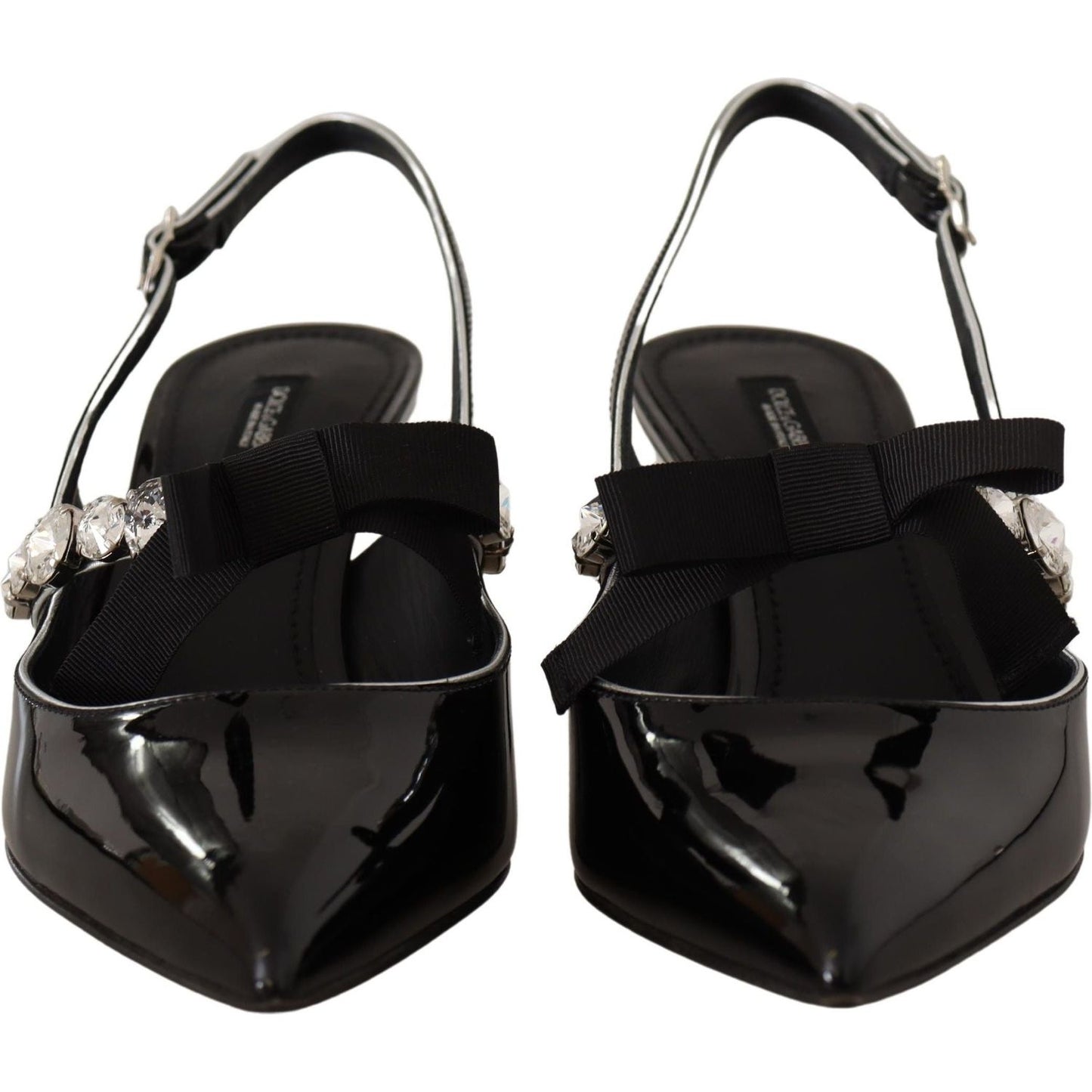 Dolce & Gabbana Black Patent Leather Crystal Slingbacks Shoes