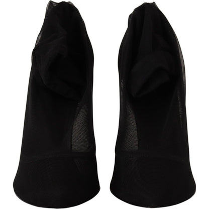 Dolce & Gabbana Black Tulle Stretch Boots Pumps Shoes