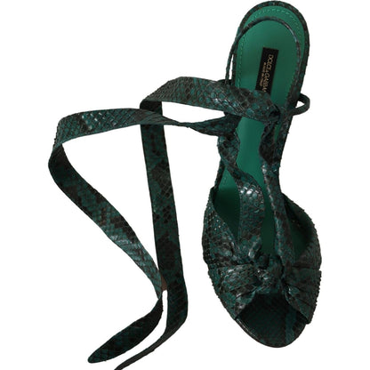 Dolce & Gabbana Green Python Strap Sandals Heels Shoes
